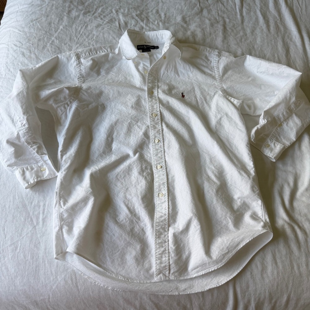 90's Ralph Lauren Yarmouth Button Down Shirt Sz 16 33 Long Sleeve Flesh Pony - Picture 4 of 6